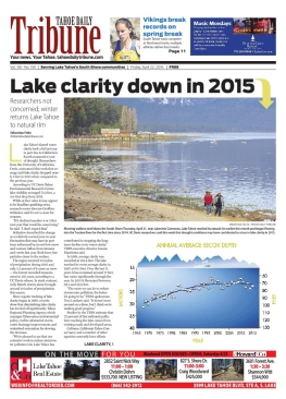 Lake Tahoe environmental cover story on lake clarity, Tahoe Daily Tribune. http://bit.ly/2hpPyo5